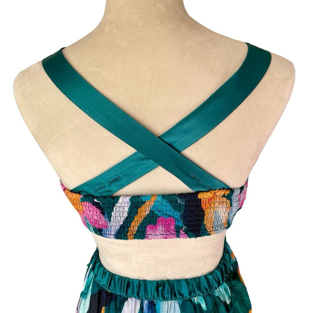 Anthropologie Teal Floral Cutout Maxi Jumpsuit - Picture 5 of 9